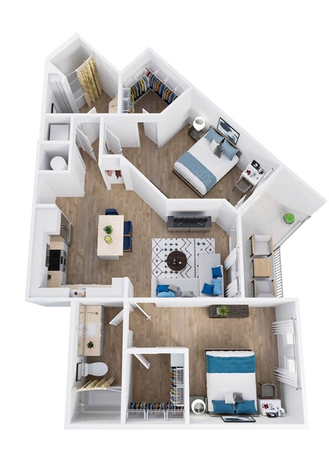 a 3d drawing of our 1 bedroom apartment at the residences at silver hill in suitland